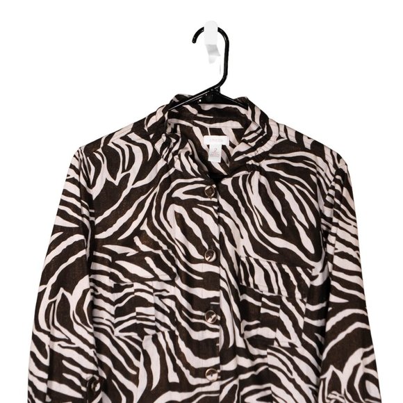 Chico's Womens Jacket Brown Beige Animal Print Linen Blend Button Glitter 2 L/12 - Picture 6 of 10